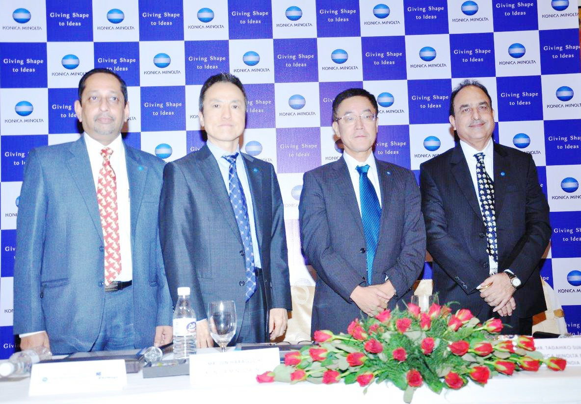 Konica Minolta team with Mr. Haraguchi addressing the Press Conference