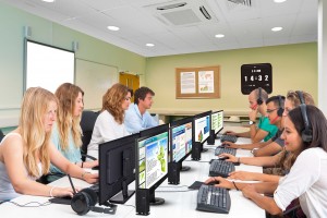 Students working on computers.