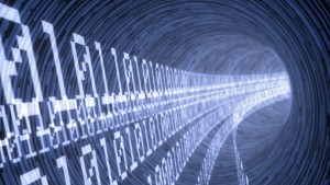 lines of binary codes traveling through the virtual tunnel