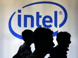 intel logo background shadows people