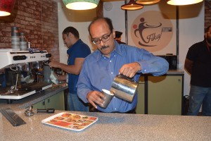 VA pouring coffee at FIKA