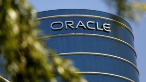 The Oracle logo is seen on its campus in Redwood City