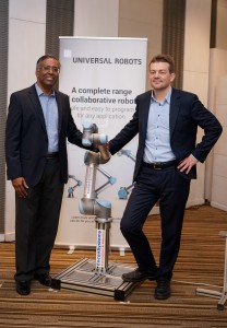 Mr. Pradeep David, General Manager, India and Mr. Esben Østergaard, Founder & Chief Technical Officer, Universal Robots, at the launch of their collaborative robots (co-bots)
