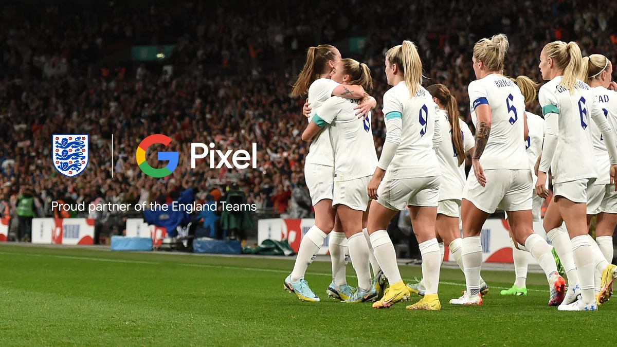 Google Pixel logo featuring England's men's and women's football teams