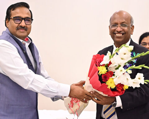 Former UASG Chair Dr. Ajay Data and newly elected Chair Anil Kumar Jain in a handover ceremony on 27 April 2023